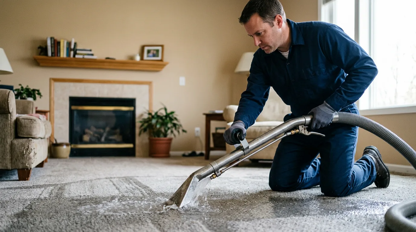 Water damage restoration technician working near Ladd, IL